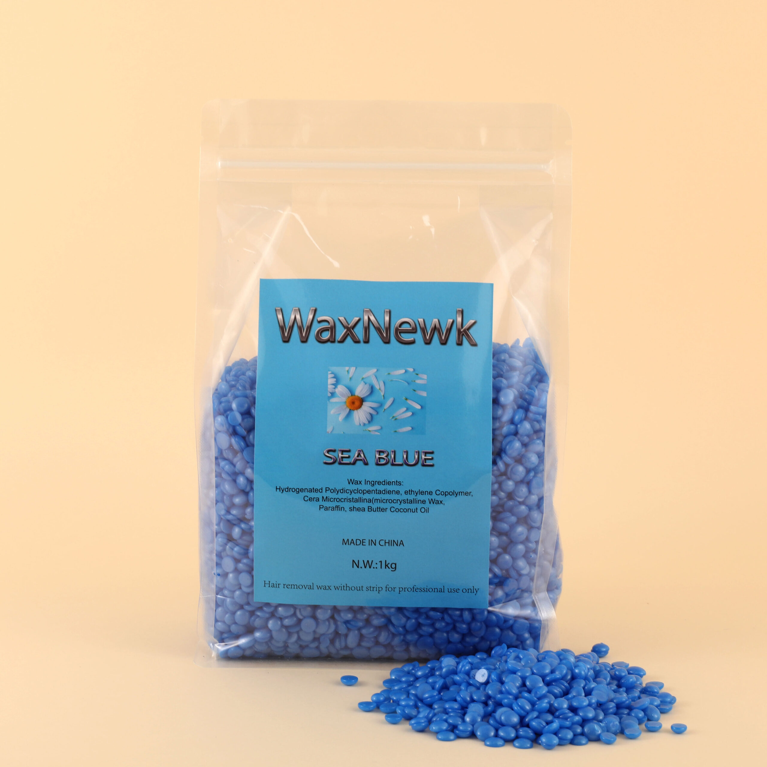 GY5A4992 WaxNewK wax factory sale 1kg 2.2LB low temperature wax rosin free azulene sea blue painless hair removal wax - Image 1