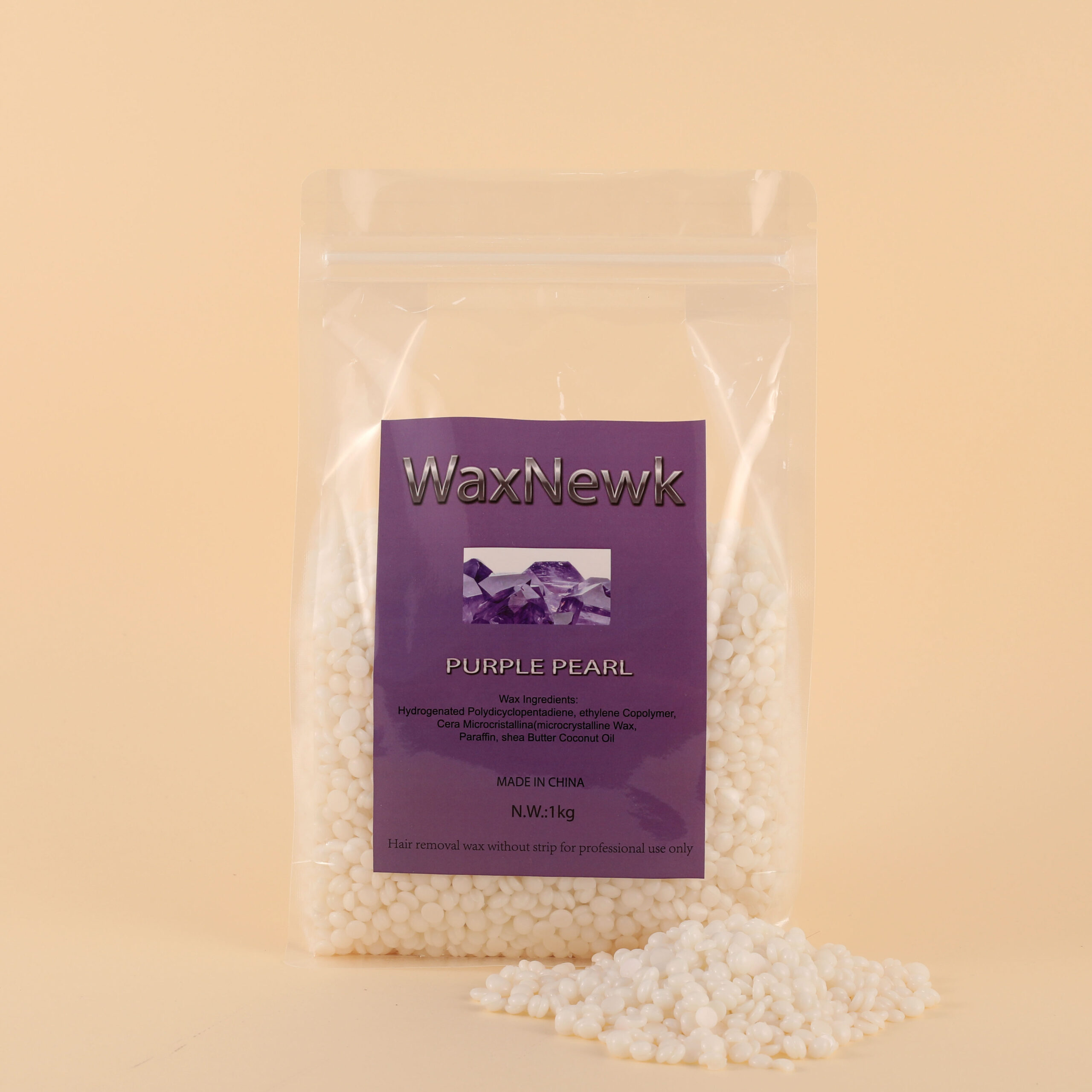 GY5A5038 WaxNewK wax fatory sale 1kg 2.2LB rosin free pearl purple crystal gel hair removal wax - Image 1